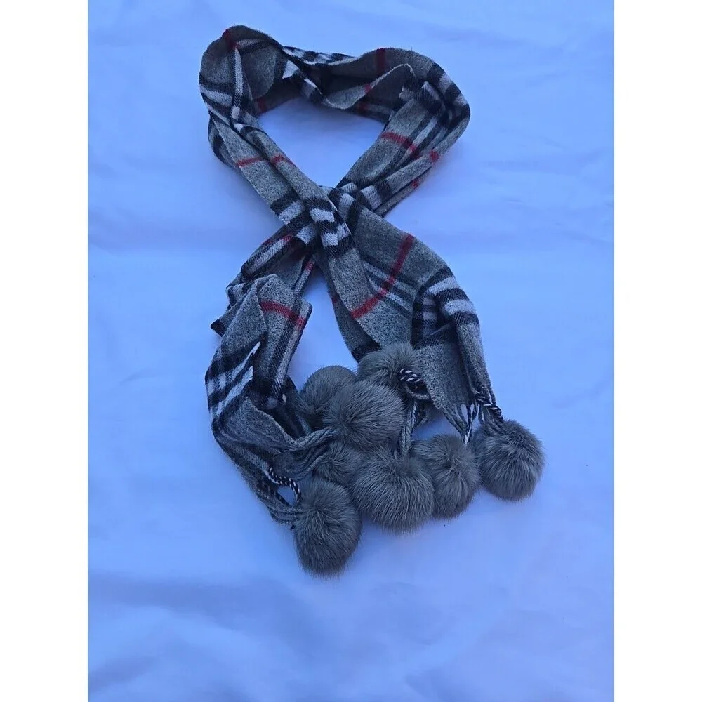 scarf  100% Cashmere With Fur Pompons